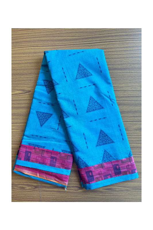 KaithariKada- Balaramapuram Saree - 100% PURE Cotton Silk - Sky Blue & Magenta Design - 9KK1004DHA.
