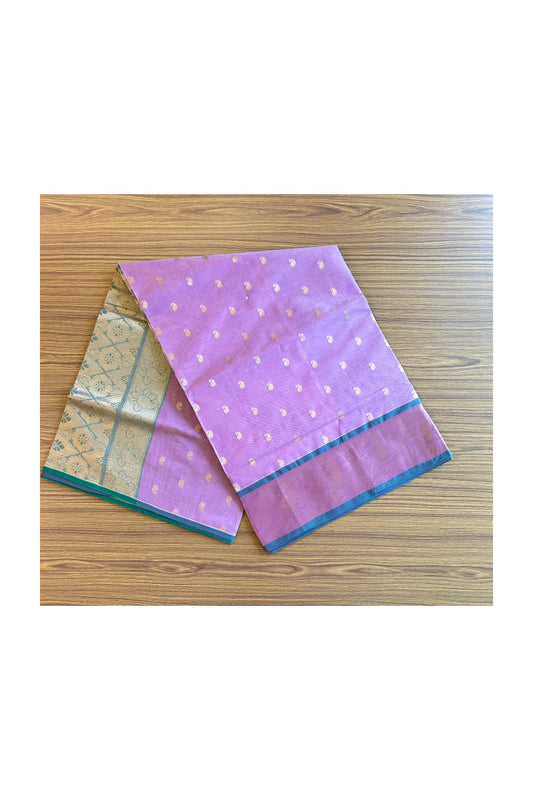 KaithariKada- Balaramapuram Saree - 100% PURE Cotton Silk - Turkish Rose & Green Design -9KK1005PAN.