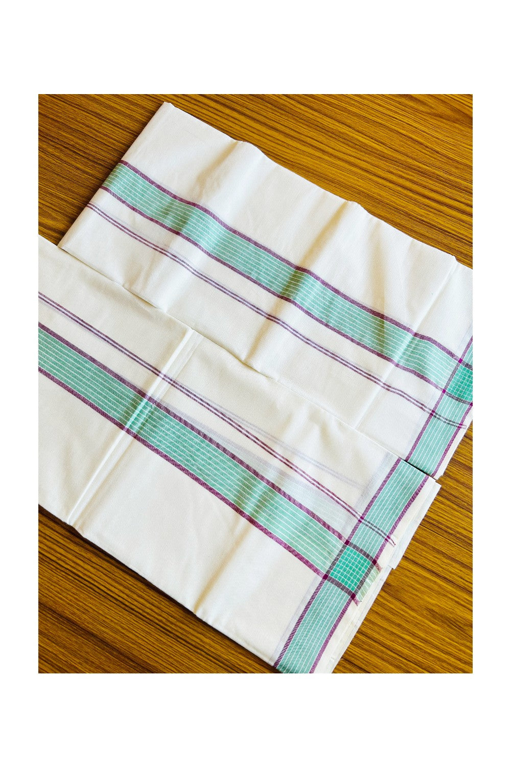 16% Discount!! KaithariKada - Kerala Cotton Single Set Mundu - Light Green & Purple Kara - 9KK301VIN