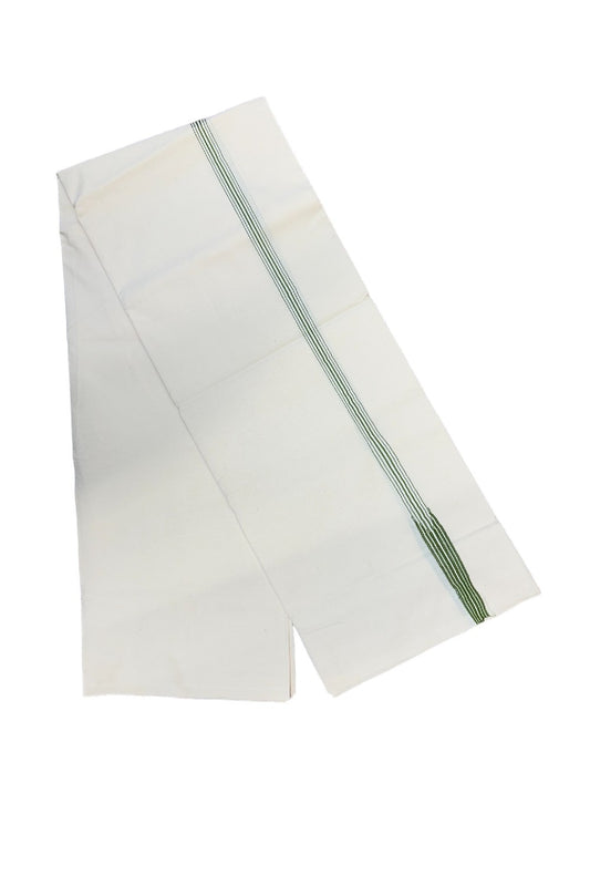 27% DISCOUNT ! KaithariKada Balaramapuram 100%  COTTON SINGLE OFF WHITE (Unbleached) Mundu/Dhoti-100X100- 0.75 Inch 6 Line Puliyilakkara Light Green Chutty (2 meter / 4 muzham)- 9KK414ASH