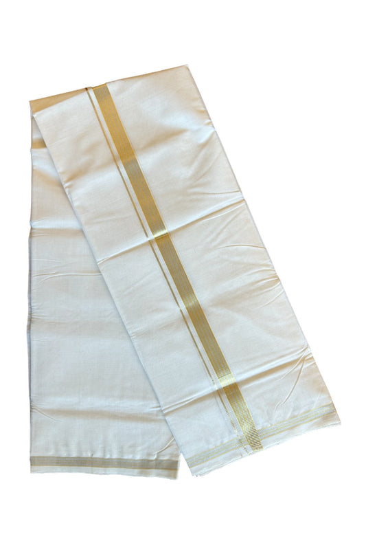 30% DISCOUNT!! KaithariKada HANDLOOM Millpaav Balaramapuram - 100% PURE Cotton OFF White (Unbleached) Double Mundu/Dothi - 1.75 Inch Kasavu & Silver stripes Kara - 9KK456KK