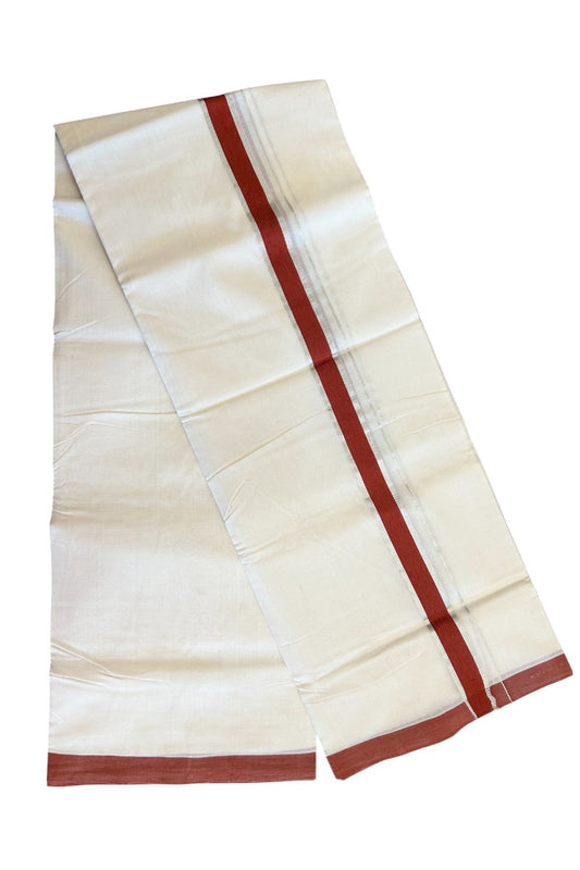 25% DISCOUNT! KaithariKada BALARAMAPURAM HANDLOOM UNAKKUPAAV - 100% PURE Cotton Off white (Unbleached) Double Mundu/Dhoti -  1.75inch Silver Kasavu & Brick Red Stripes Kara-69