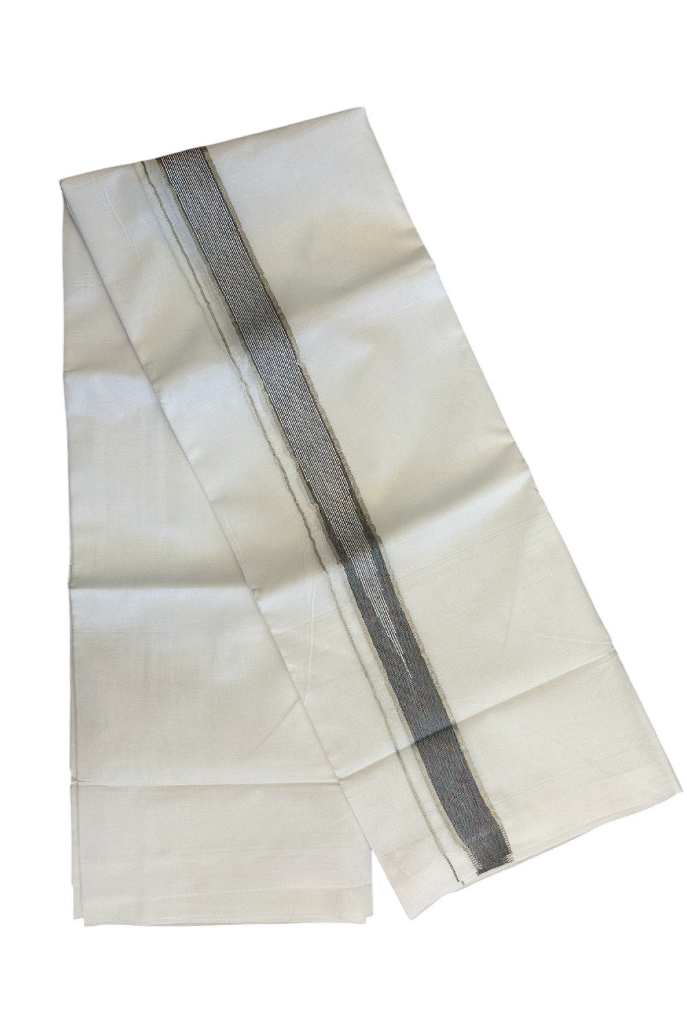 19% Discount!!! KaithariKada Balaramapuram  PURE WHITE Double Mundu/Dhoti - 80X90 - 2 inch Silver kasavu Multi colour  heavy chutty kara 3.75 meters (8 Muzham) - 9KK5058GUN