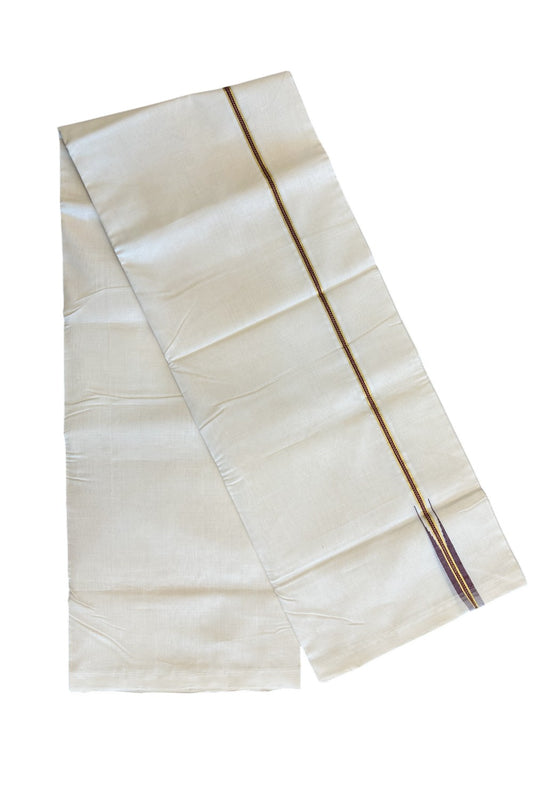 30% DISCOUNT!! KaithariKada HANDLOOM Unakkupaav Balaramapuram - 100% PURE Cotton OFF White (Unbleached) Double Mundu/Dothi - Kasavu Maroon Muthukkuri Puliyilakkara  Chutty  - 17KK114ASH