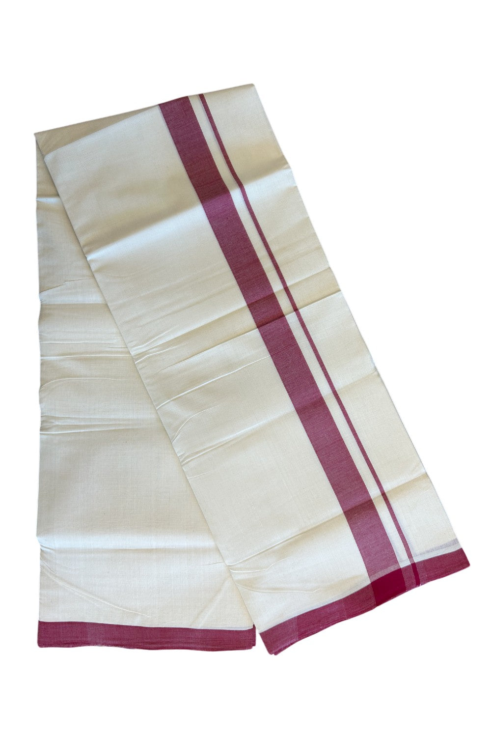 25% Discount! KaithariKada HANDLOOM UNAKKUPAAV Balaramapuram - 100% Cotton Double OFF White (Unbleached) - Mundu/Dhoti - 100x100 2 inch Mraroon Kara - 8KK5096YAR