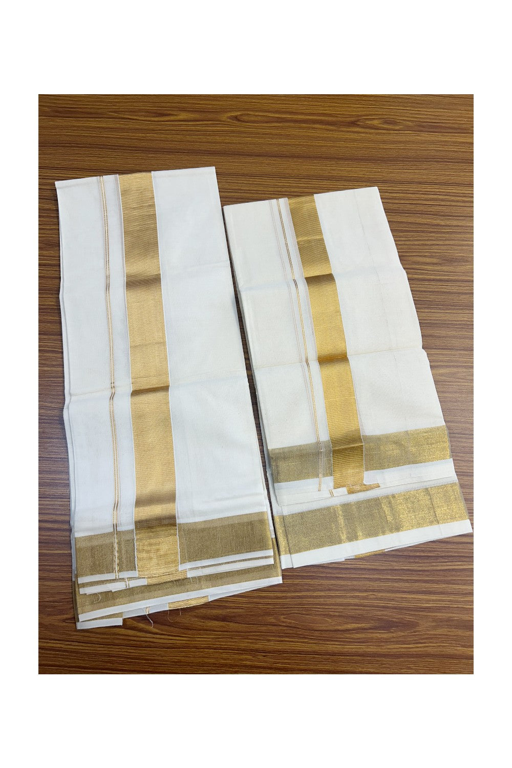 25% Discount!! KaithariKada - Kerala Pure Cotton OFF WHITE SINGLE SET MUND FOR WOMEN - Gold Kasavu Kara - 9KK5152PMC