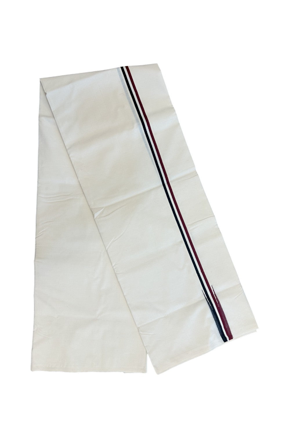 ADMK VESHTI 29% DISCOUNT ! KaithariKada Balaramapuram 100% COTTON SINGLE OFF WHITE (Unbleached) Mundu/Dhoti-100X100- 1 inch Puliyilakkara Maroon & Black Chutty Kara (2 metre / 4 muzham) - 10KK5168ASH