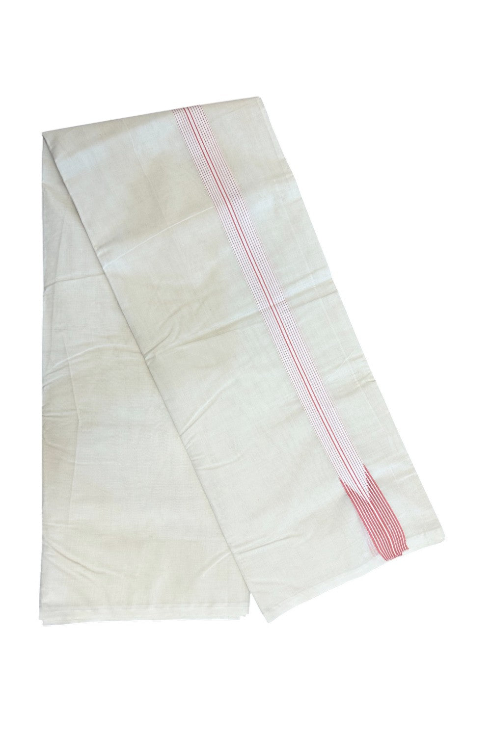 20%OFFER! KaithariKada Balaramapuram 100% Cotton Double OFF WHITE - (Unbleached) Mundu/Dhoti-100x100 - 1.5 inch  12 LINE Puliyilakkara Peach Chutty Kara- 9KK5187ASH
