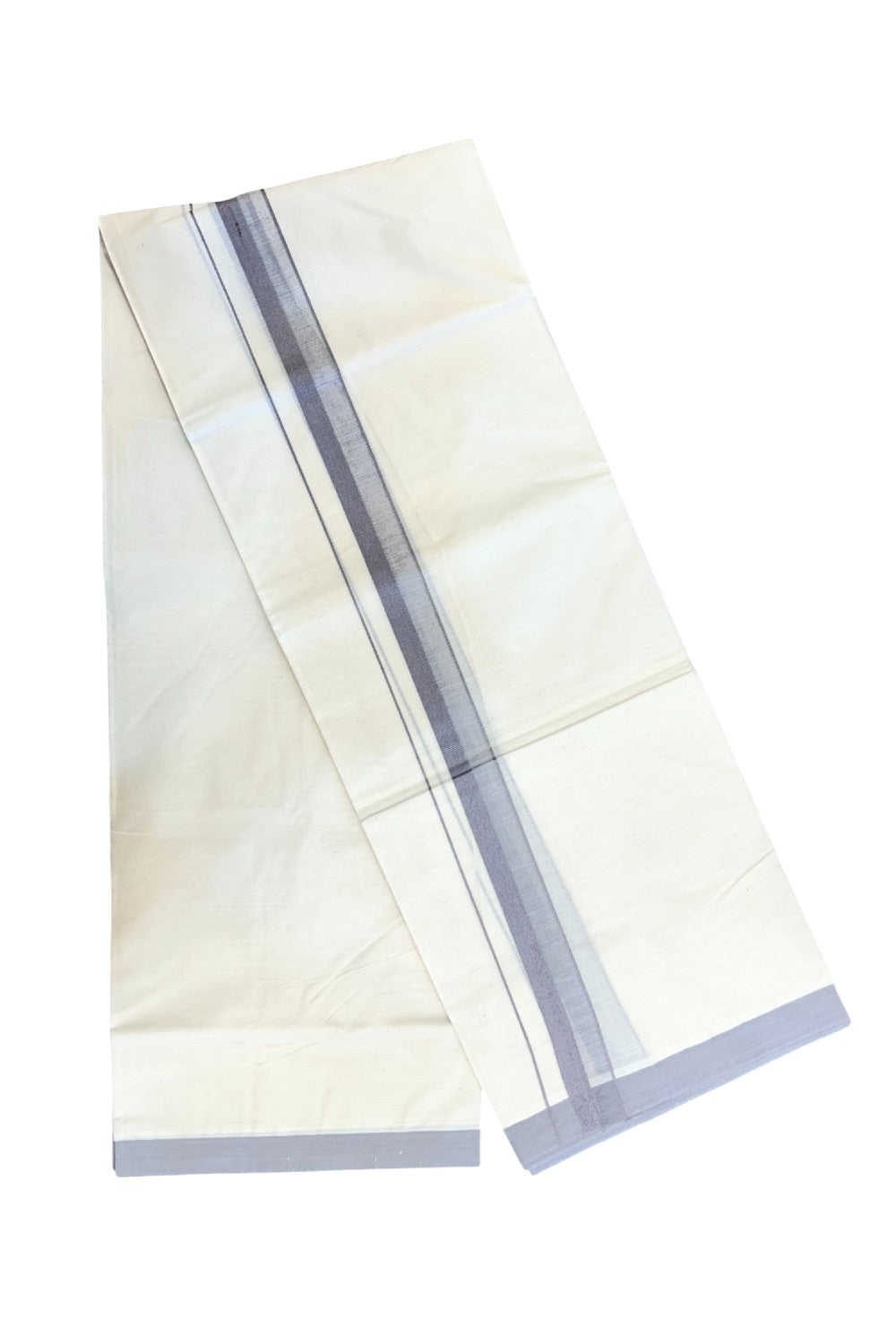 24% Discount ! KaithariKada Balaramapuram 100% Cotton Double OFF WHITE- (Unbleached) - Mundu / Dhoti- 100x80 - 1.5 inch Ash Grey Kara - 9KK5214 MC