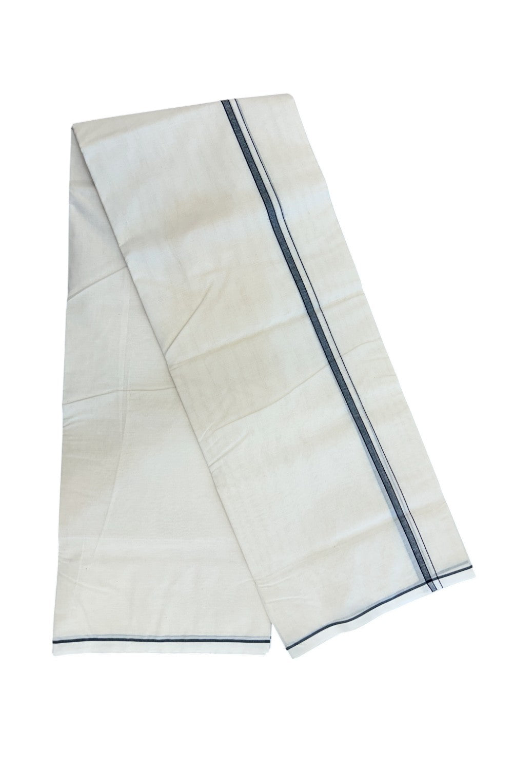 20% DISCOUNT! KaithariKada Balaramapuram 100% Cotton Double Off white - (Unbleached) - Mundu/Dhoti- 100x100 - 0.25 inch Black Shaded Thin Kara - 4 mtr ( 8.5 muzham)- 9KK5228 ASH