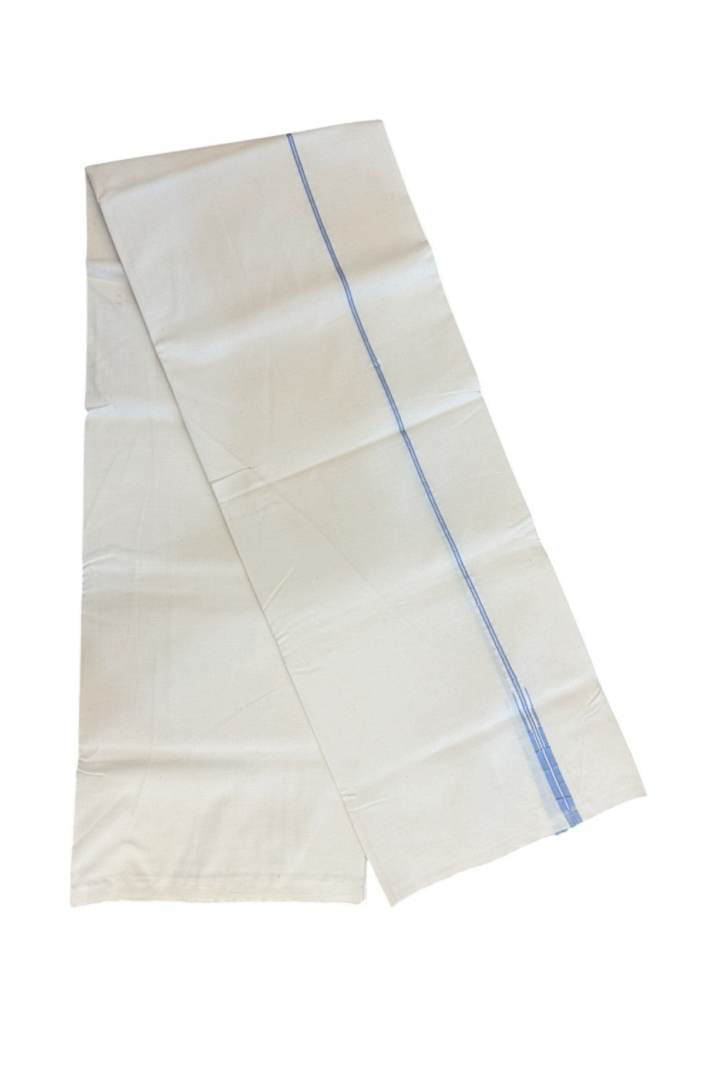 20% Discount!! KaithariKada Balaramapuram 100% COTTON SINGLE OFF WHITE - (Unbleached) Mundu/Dhoti - 100X100 - 1 cm Puliyilakkara Silver Kasavu & Lavender Blue Chutty Kara(2 meter / 4 muzham) - 10KK5238 ASH