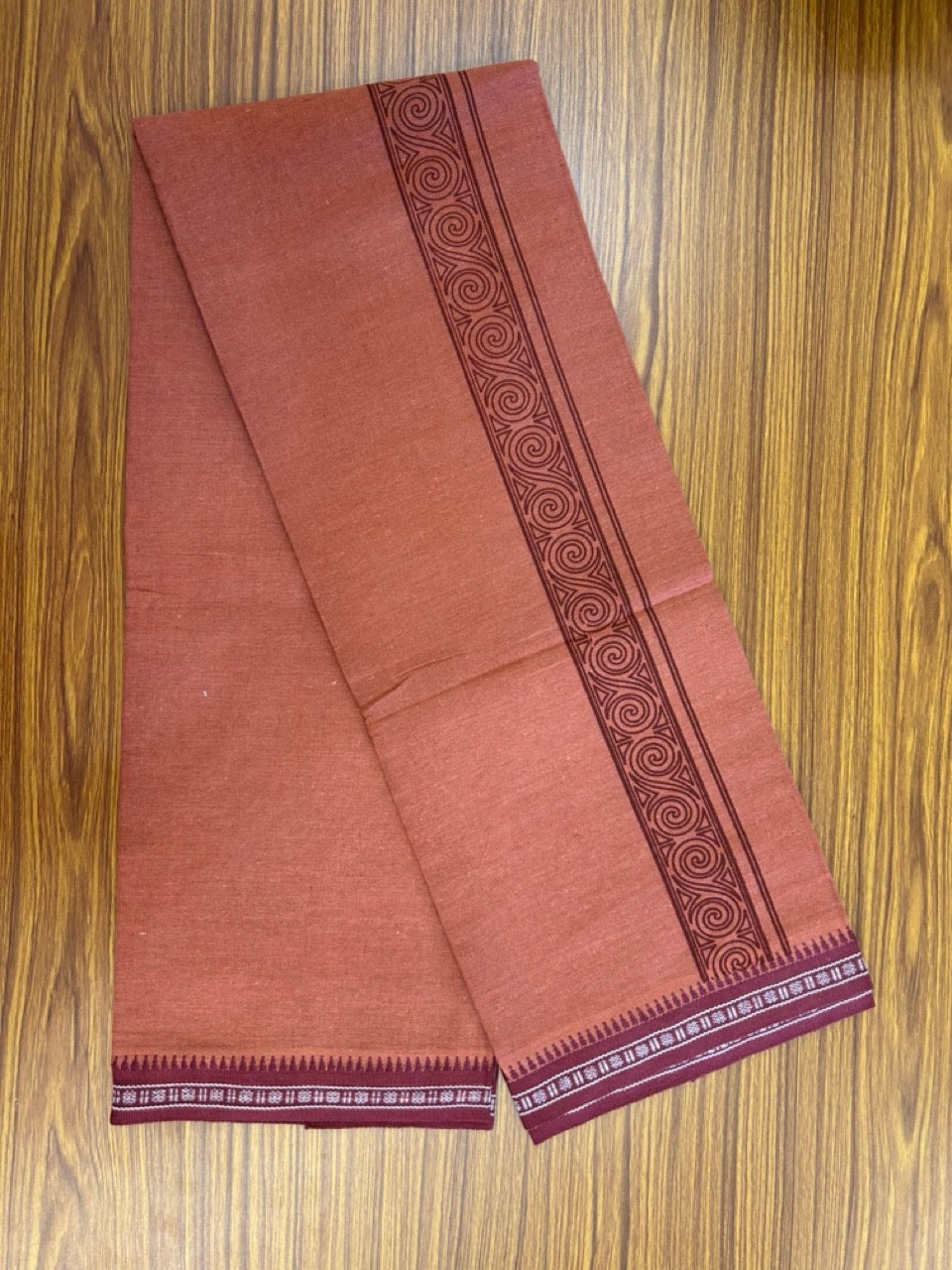 8% Discount!!! Kaitharikada 90% cotton 5 % Polyster Single KAVI - Kaily / Lungi - 3.25 inch Maroon Tribal Kuppadam Border (2 meter / 4 muzham) - 9KK8027 AS