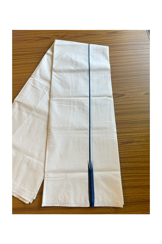 28% DISCOUNT ! KaithariKada Balaramapuram 100% COTTON SINGLE OFF WHITE (Unbleached) Mundu/Dhoti-100X100-  0.5 Inch  Puliyilakkara Black & Yale Blue Chutty (2 meter / 4 muzham) -  9KK429ASH