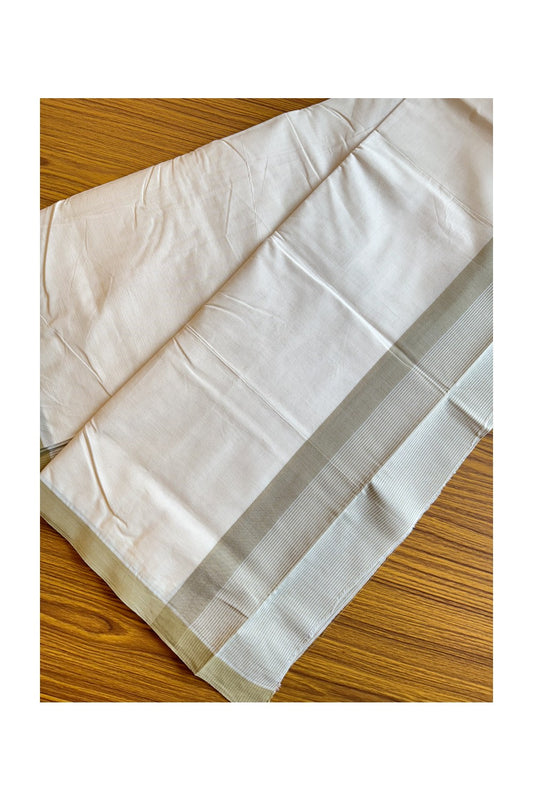 36% DISCOUNT! KaithariKada Balaramapuram 100% Cotton Double Off white Mundu/Dhoti - 100x100 Sage Green Stripes Kara  - 9KK400ASH