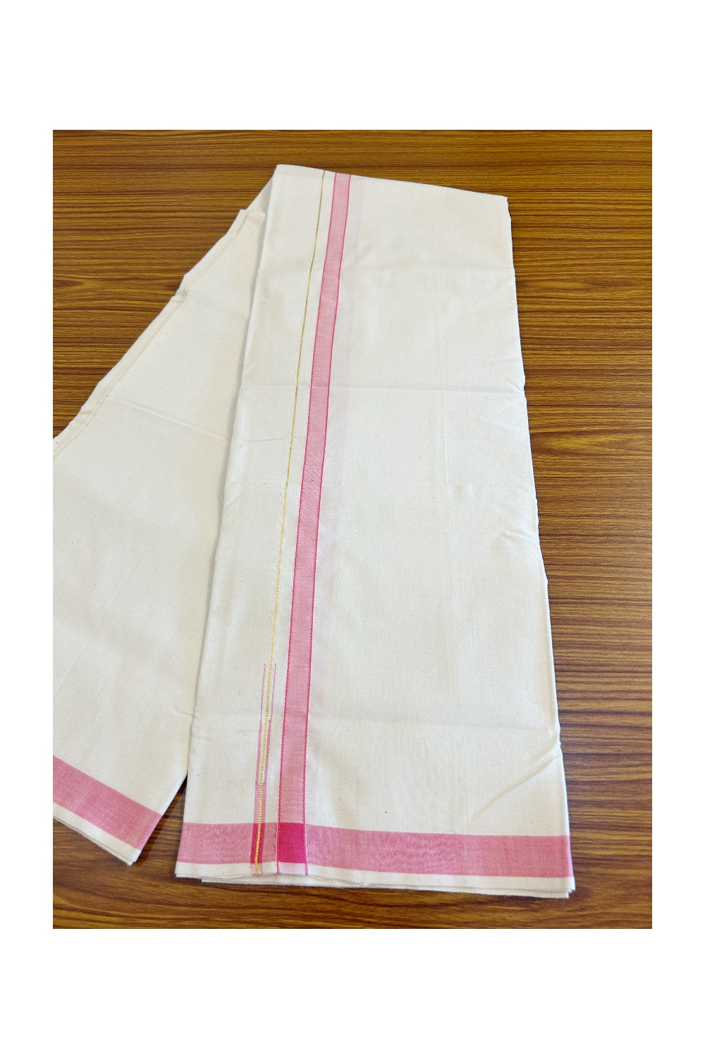 30% Discount KaithariKada 100% Cotton Balaramapuram HANDLOOM Single Mundu/Dhoti - Off White - (Unbleached) Puliyilakara Chutty Kasavu & 1.5 inch Blue Kara (2 meter / 4 muzham)  - 9KK499KK