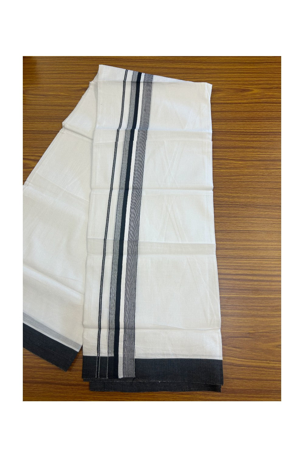 20% DISCOUNT! KaithariKada Balaramapuram 100% Cotton Double PURE white Mundu/Dhoti - 100x80 - 1.75 Inch Black Striped Kara - 9KK5135GAN