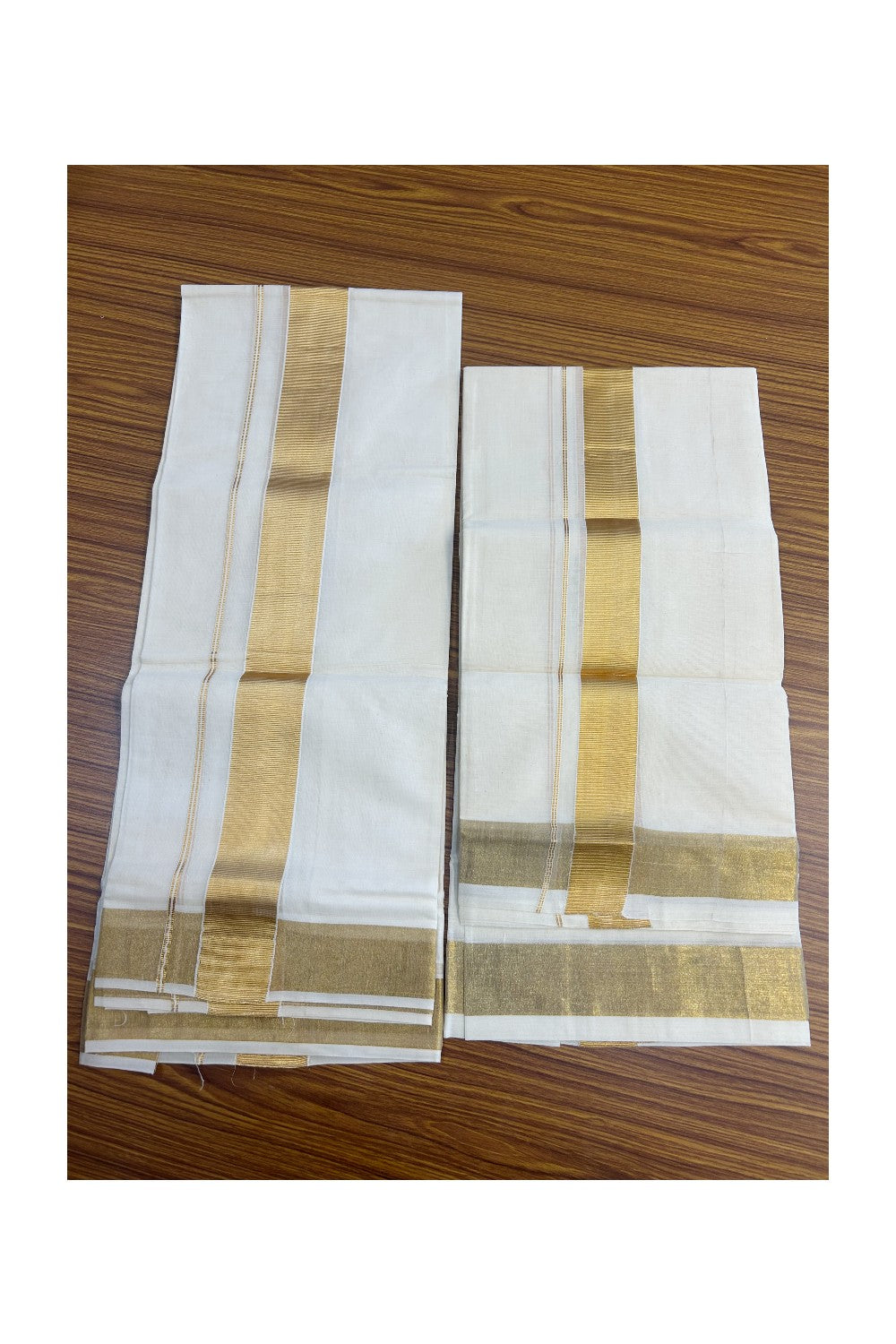 25% Discount!! KaithariKada - Kerala Pure Cotton OFF WHITE SINGLE SET MUND FOR WOMEN - Gold Kasavu Kara - 9KK5152PMC