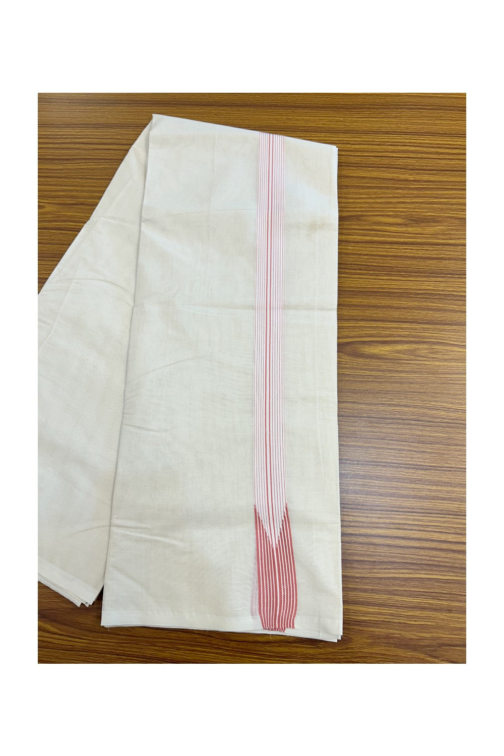 20%OFFER! KaithariKada Balaramapuram 100% Cotton Double OFF WHITE - (Unbleached) Mundu/Dhoti-100x100 - 1.5 inch  12 LINE Puliyilakkara Peach Chutty Kara- 9KK5187ASH