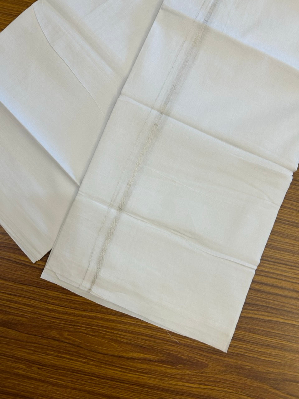 20% Discount ! NEW! KaithariKada Balaramapuram 100% Cotton Pure white Double Mundu/Dhoti - (100x80)s - 0.25 Silver Kasav Shaded - 9 KK5252 CKS