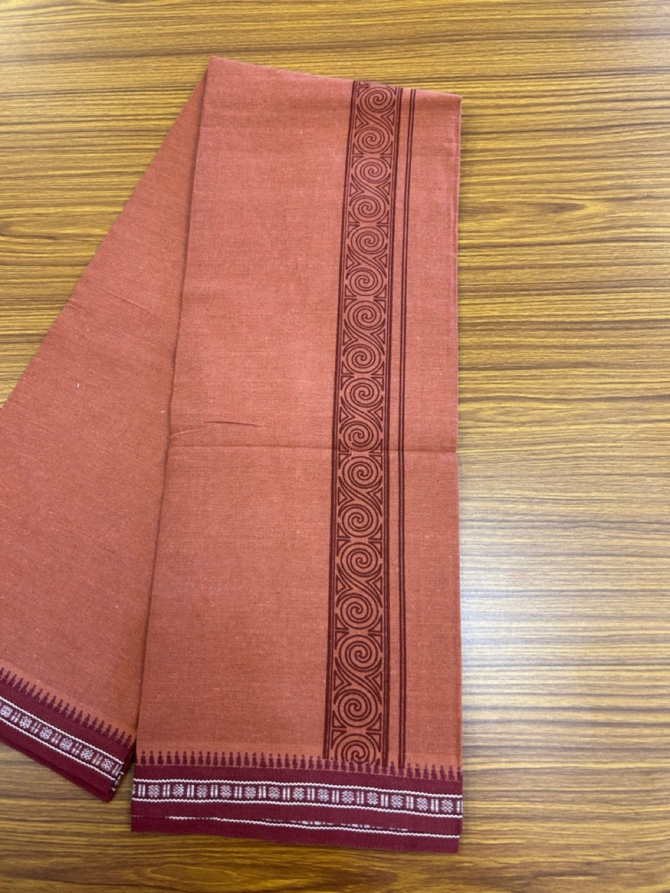 8% Discount!!! Kaitharikada 90% cotton 5 % Polyster Single KAVI - Kaily / Lungi - 3.25 inch Maroon Tribal Kuppadam Border (2 meter / 4 muzham) - 9KK8027 AS