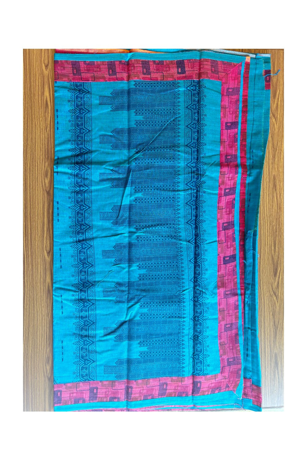 KaithariKada- Balaramapuram Saree - 100% PURE Cotton Silk - Sky Blue & Magenta Design - 9KK1004DHA.