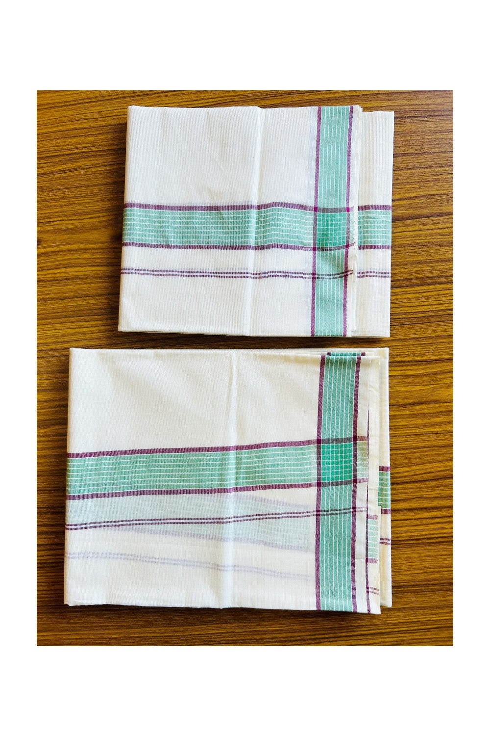 16% Discount!! KaithariKada - Kerala Cotton Single Set Mundu - Light Green & Purple Kara - 9KK301VIN