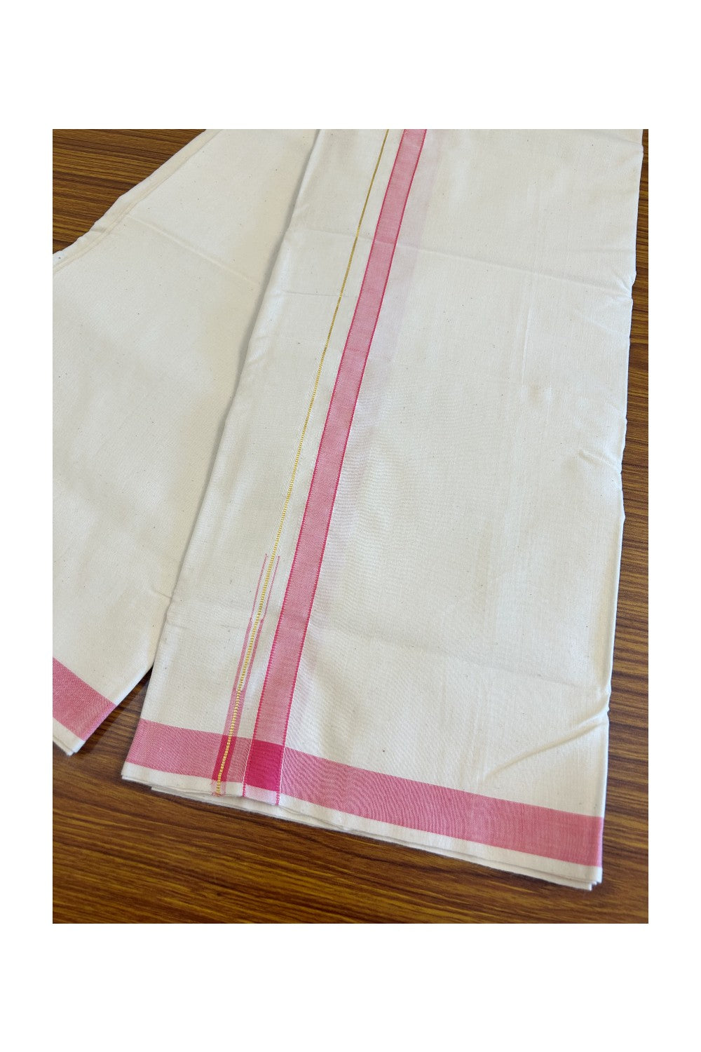30% Discount KaithariKada 100% Cotton Balaramapuram HANDLOOM Single Mundu/Dhoti - Off White - (Unbleached) Puliyilakara Chutty Kasavu & 1.5 inch Blue Kara (2 meter / 4 muzham)  - 9KK499KK