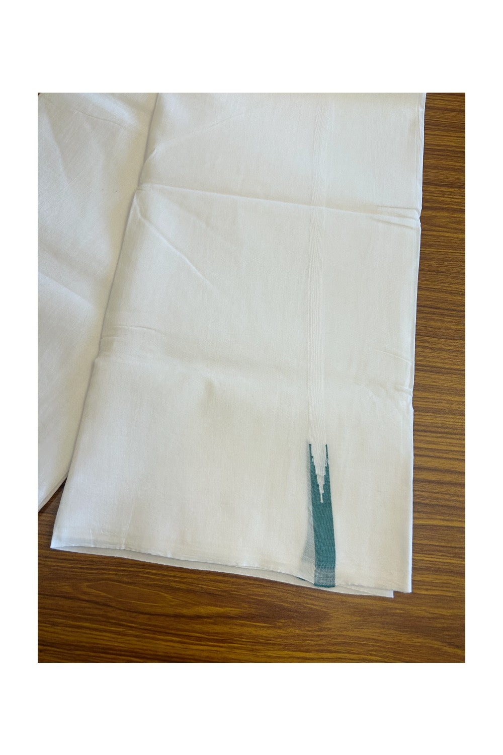 NEW!! 5% Discount!!! KaithariKada Balaramapuram 100% Cotton PURE WHITE Double Mundu/Dhoti-100x100 1cm  Puliyilakkara Chutty Blue+Green Kara- KK8DOT0204