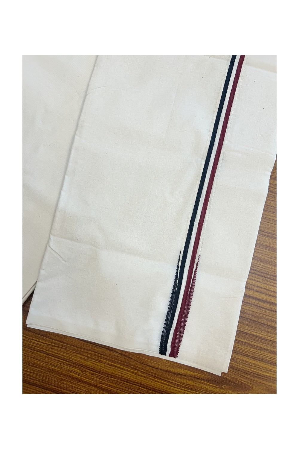 ADMK VESHTI 29% DISCOUNT ! KaithariKada Balaramapuram 100% COTTON SINGLE OFF WHITE (Unbleached) Mundu/Dhoti-100X100- 1 inch Puliyilakkara Maroon & Black Chutty Kara (2 metre / 4 muzham) - 10KK5168ASH