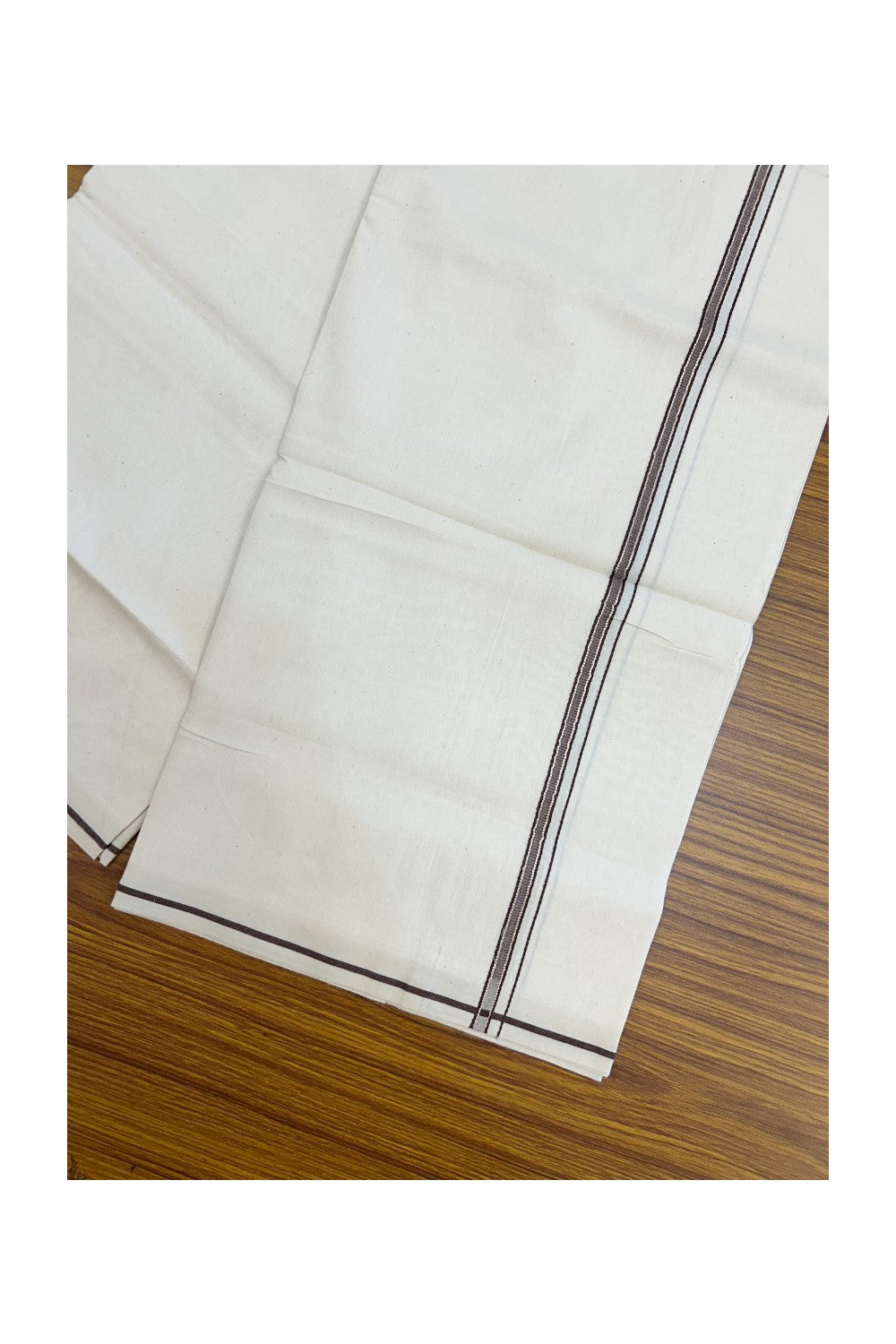 24% Discount !! KaithariKada Balaramapuram 100% Cotton OFF WHITE (Unbleached) Single Mundu/Dhoti - Twisted 60s Thread - 1 cm Silver Kasavu Brown  Kara (2 meter / 4 muzham) - 7KK5236 GL