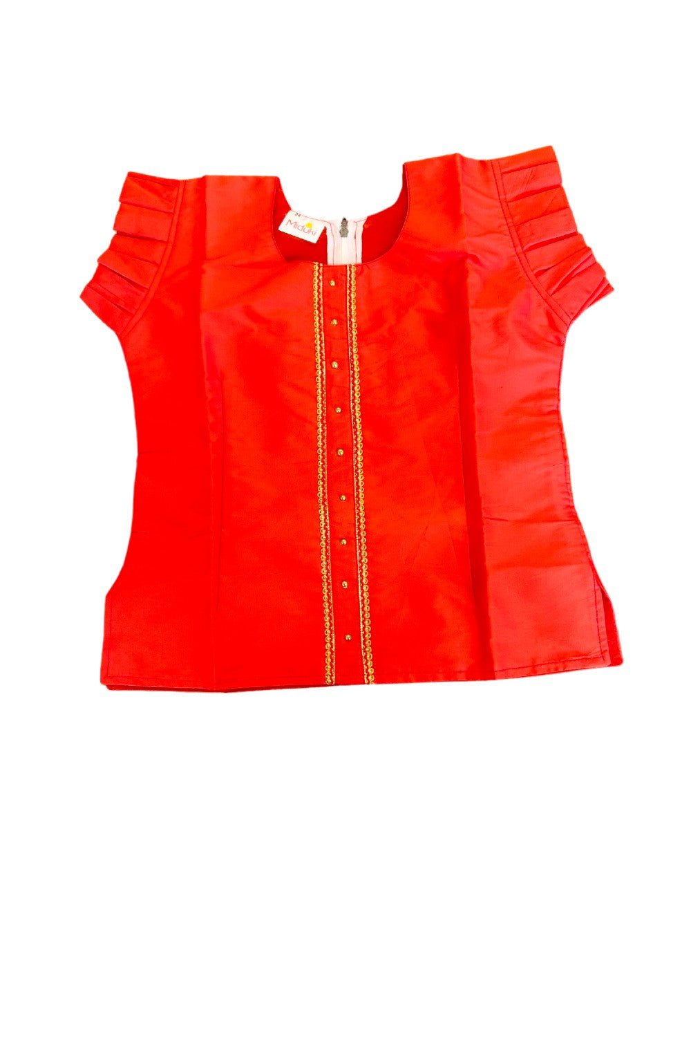 Midukki-Traditional South Indian Kids Pattu Pavada- Orange top offwhite check skirt - Age 6 - KK6MID009