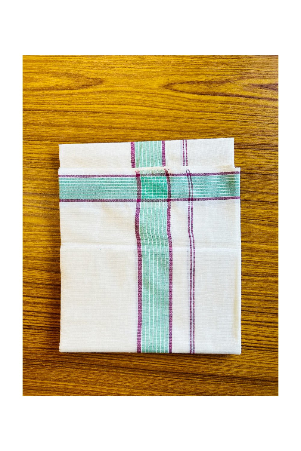 16% Discount!! KaithariKada - Kerala Cotton Single Set Mundu - Light Green & Purple Kara - 9KK301VIN