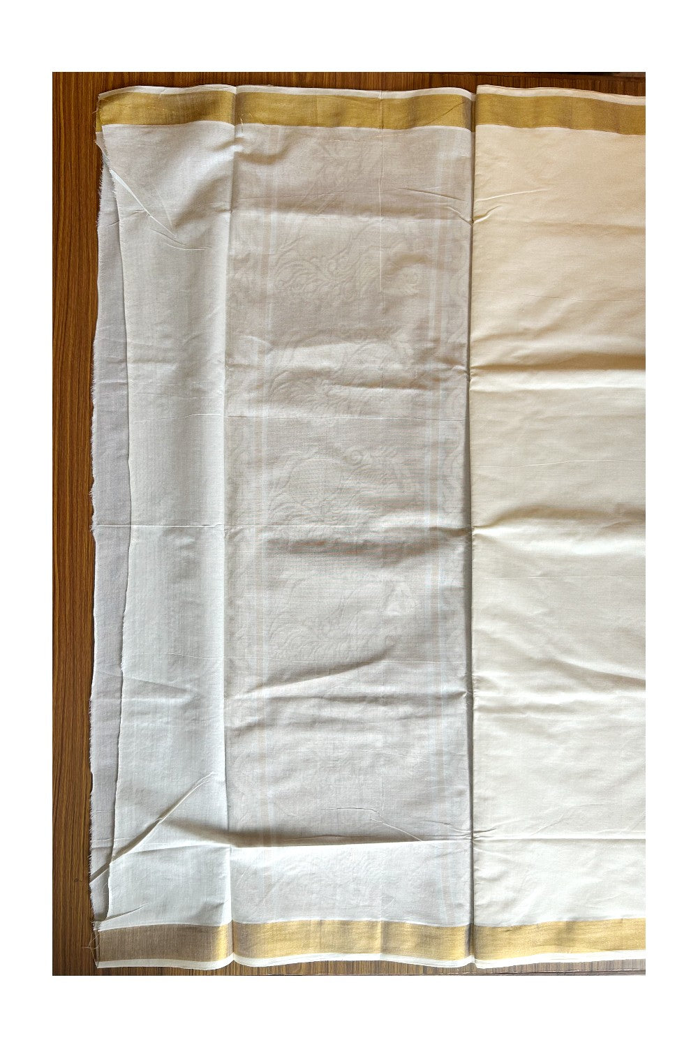 23 % Discount!!! Kaitharikada Kerala Cotton Saree Off white  - 30 inch Kasav Zari with Peacock Pattern Putta Design- 9KK1002JEE