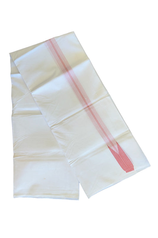 20% DISCOUNT!!! KaithariKada 100% Cotton Pure white Double Dhoti/Mundu- 12 Line Puliyilakkara Chutty Peach & White Stripes- 90KK412ASH
