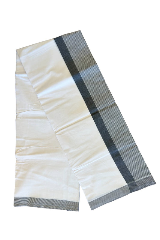 27% DISCOUNT!! KaithariKada Balaramapuram 100% Cotton PURE WHITE Double Mundu/Dhoti-100x100  5.25 inch Black & white striped kara - 91KK412ASH