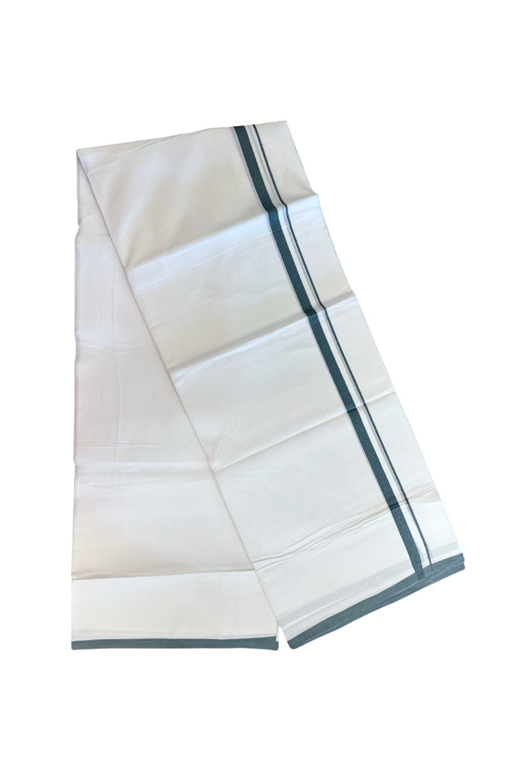 20% Discount ! Kaitharikada Balaramapuram 100% Cotton PURE WHITE Double Mundu/Dothi - 100x80 - 0.5 inch Dark Green 3.70 mtr (8 muzham) - 77KK5220 THI