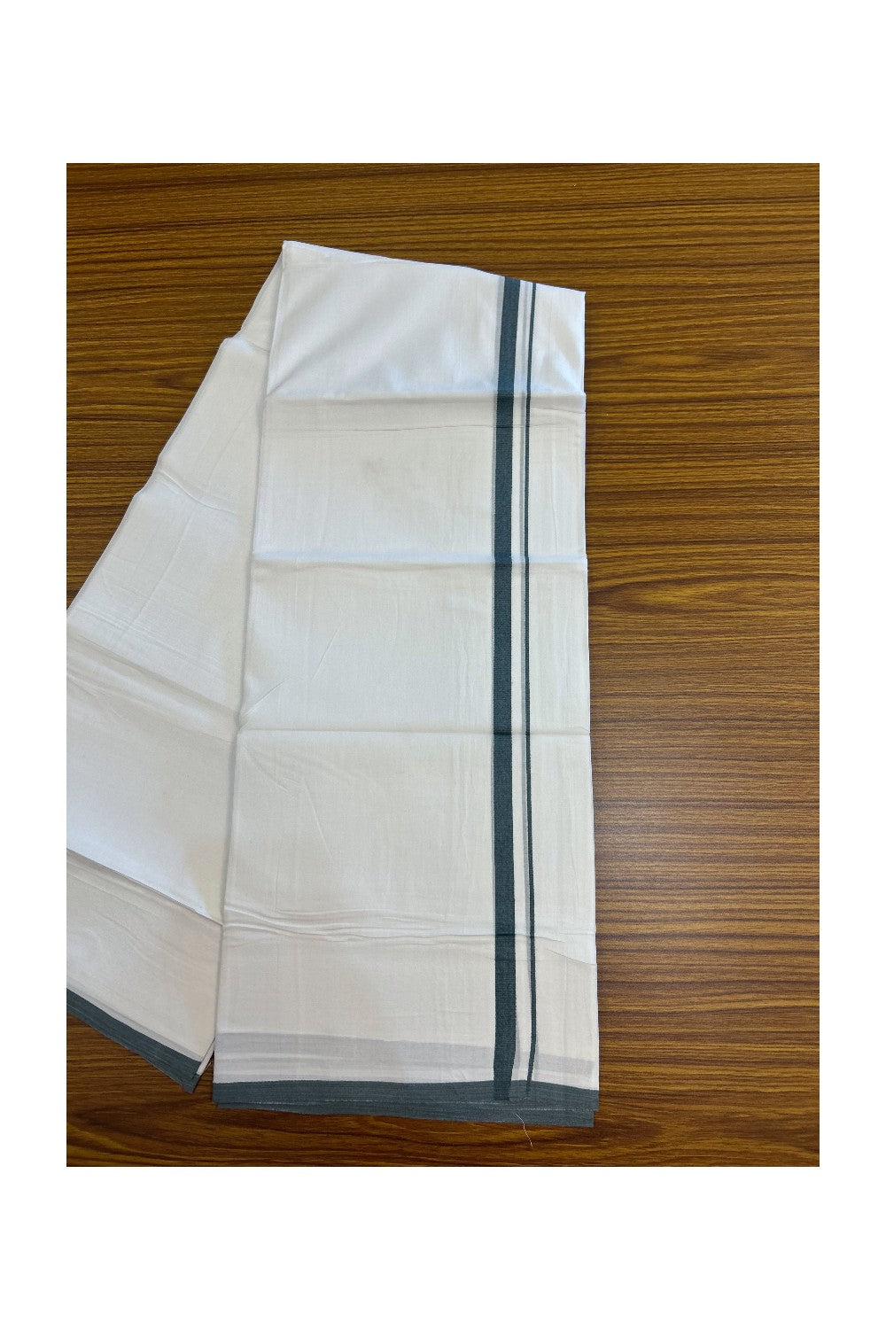 20% Discount ! Kaitharikada Balaramapuram 100% Cotton PURE WHITE Double Mundu/Dothi - 100x80 - 0.5 inch Dark Green 3.70 mtr (8 muzham) - 77KK5220 THI