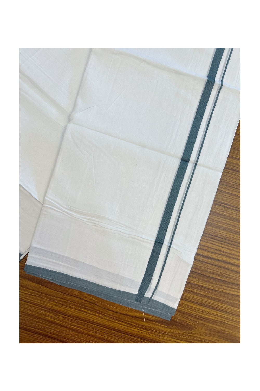 20% Discount ! Kaitharikada Balaramapuram 100% Cotton PURE WHITE Double Mundu/Dothi - 100x80 - 0.5 inch Dark Green 3.70 mtr (8 muzham) - 77KK5220 THI