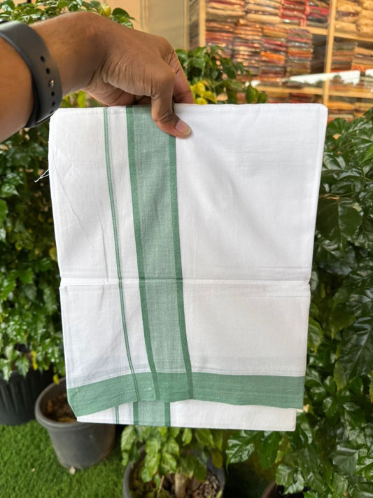 20% Discount ! KaithariKada Balaramapuram 100% Cotton Double Pure white Mundu/Dhoti- 100x80 - 1.75 inch Mint Green shaded Kara - 3.90mtr ( 8 muzham) - 33 KK5251 PMC