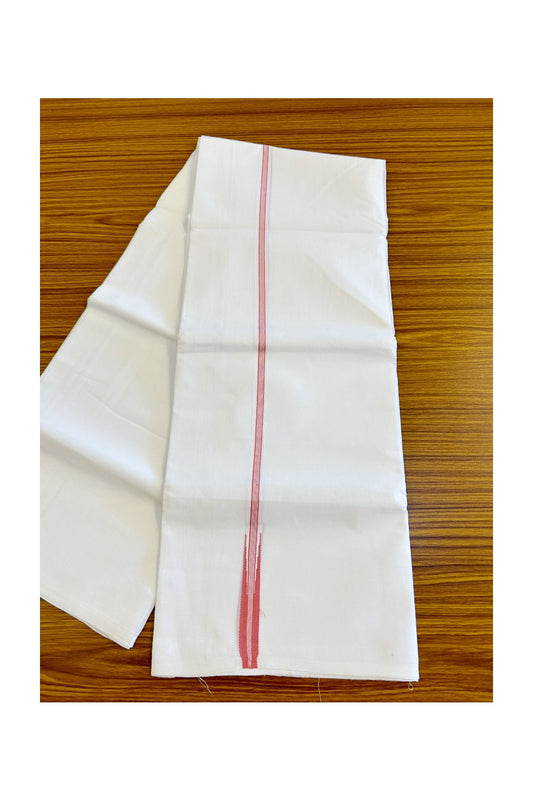 14% DISCOUNT!! KaithariKada Balaramapuram 100% Cotton PURE WHITE Double Mundu/Dhoti-100x100  Puliyilakkara 6 line Peach striped chutty - 99KK412ASH