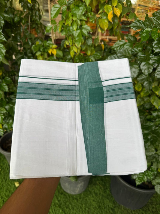 4.5 Meters (10 Muzham) - Pure white double 25% Discount ! KaithariKada Balaramapuram - 100% Pure Cotton 100x80 - Mundu/Dothi - 1.75 inch Yellow Orange Shaded Kara  - 68 KK5258 THI