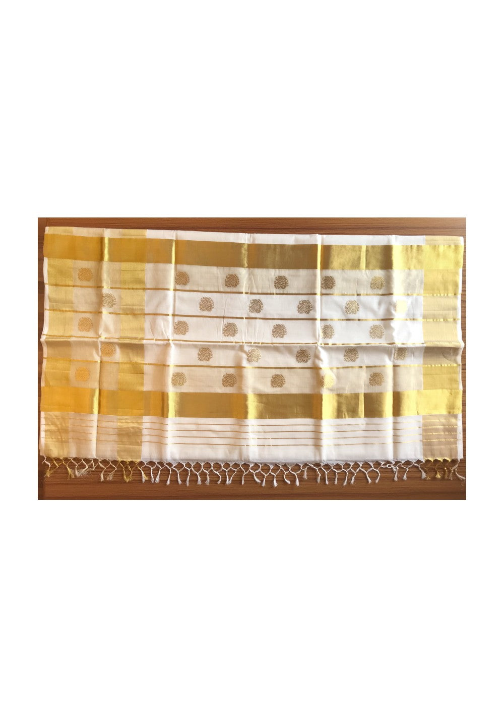 KaithariKada HANDLOOM MILPAAV Balaramapuram Kerala Saree for Women- 100% PURE  COTTON - 12 Inch Gold KASAVU MANGO PATTERN DESIGN KUNJALAM Kara - 16.
