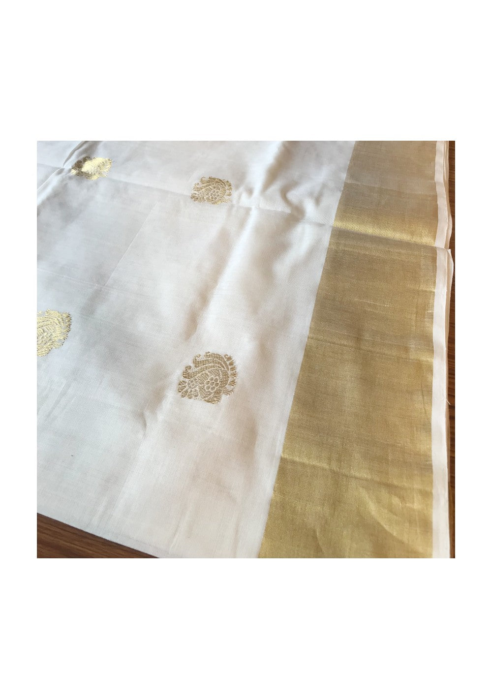 KaithariKada HANDLOOM MILPAAV Balaramapuram Kerala Saree for Women- 100% PURE  COTTON - 12 Inch Gold KASAVU MANGO PATTERN DESIGN KUNJALAM Kara - 16.