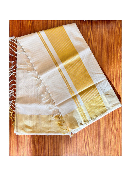 KaithariKada HANDLOOM UNAKKUPAAV Balaramapuram Kerala Saree for Women- 100% PURE  Cotton with Kasavu   STRIPED PULIYILAKKARA Design Border WITH KUNJALAM -4.