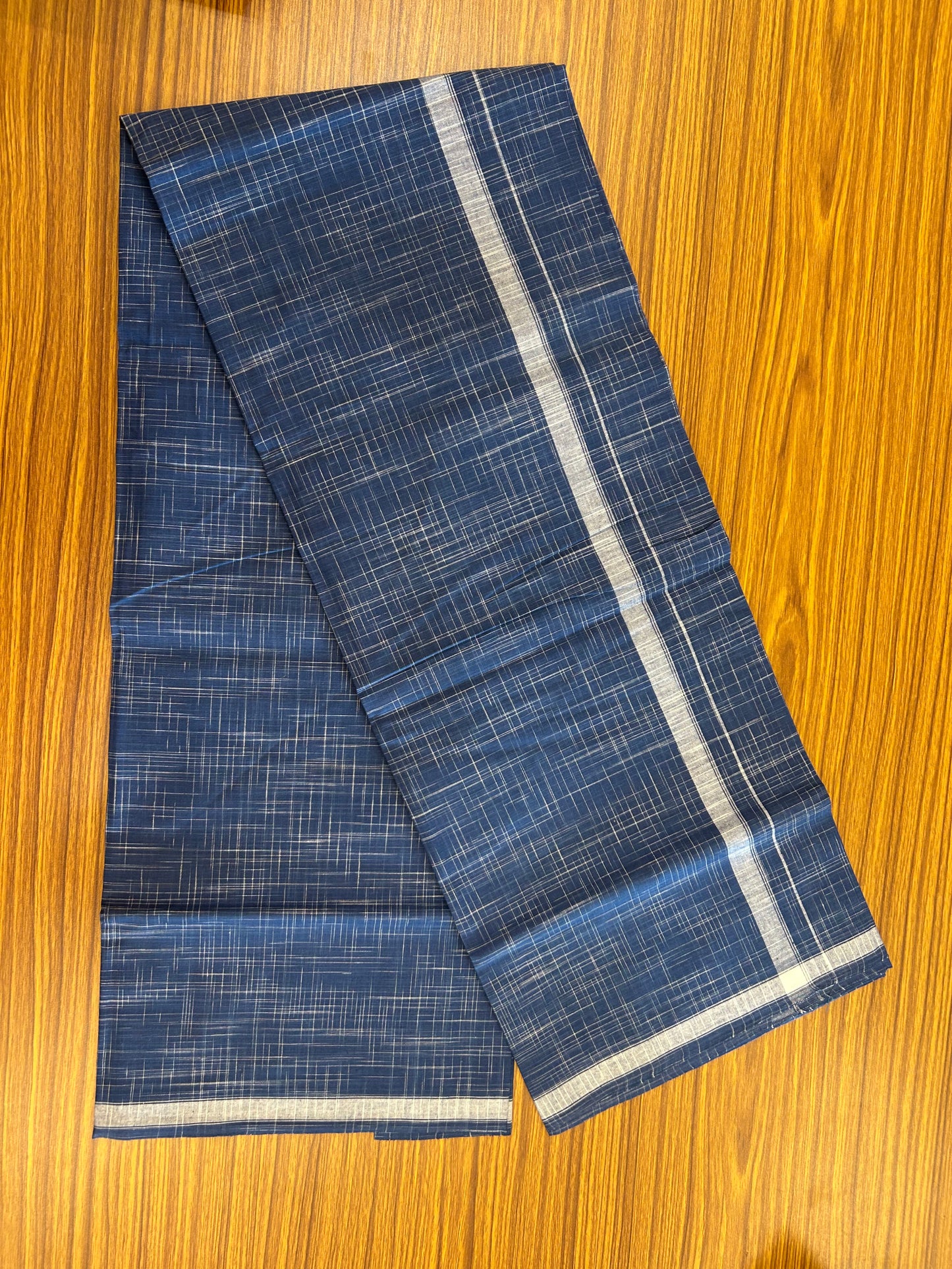 Premium Kathar Type Pure cotton - Kaitharikada - Single Kaily / Lungi - 0.75 inch White Stripes kara Plain Border with Blue & White Stripes colour body (2 meter / 4 muzham) - 47 KK8050 MUT