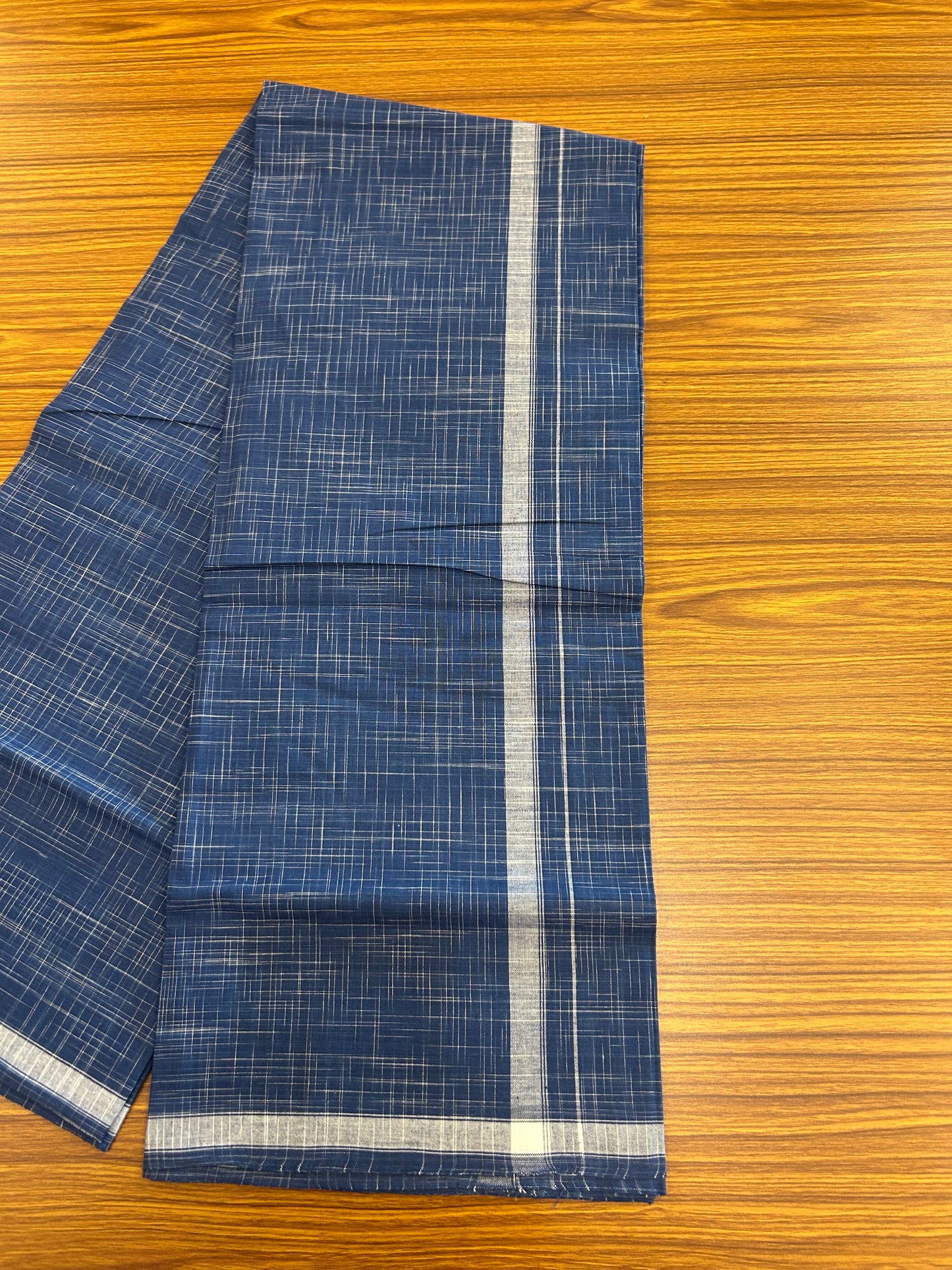 Premium Kathar Type Pure cotton - Kaitharikada - Single Kaily / Lungi - 0.75 inch White Stripes kara Plain Border with Blue & White Stripes colour body (2 meter / 4 muzham) - 47 KK8050 MUT