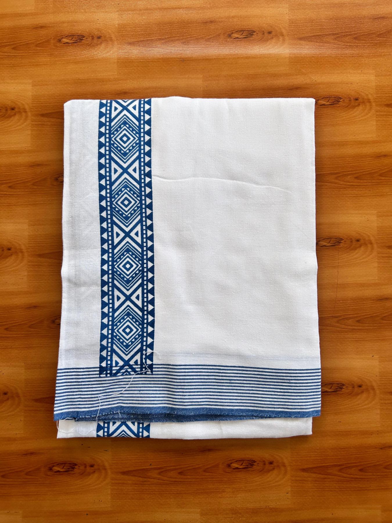 Kaitharikada - Single Kaily / Lungi - Mixed Cotton - 40s twisted - 2.5 inch Royal Blue Printed kara with White colour body (2 meter / 4 muzham) - 10 KK8074 SAT