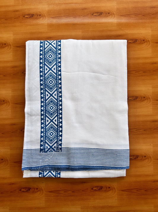 Kaitharikada - Single Kaily / Lungi - Mixed Cotton - 40s twisted - 2.5 inch Royal Blue Printed kara with White colour body (2 meter / 4 muzham) - 10 KK8074 SAT