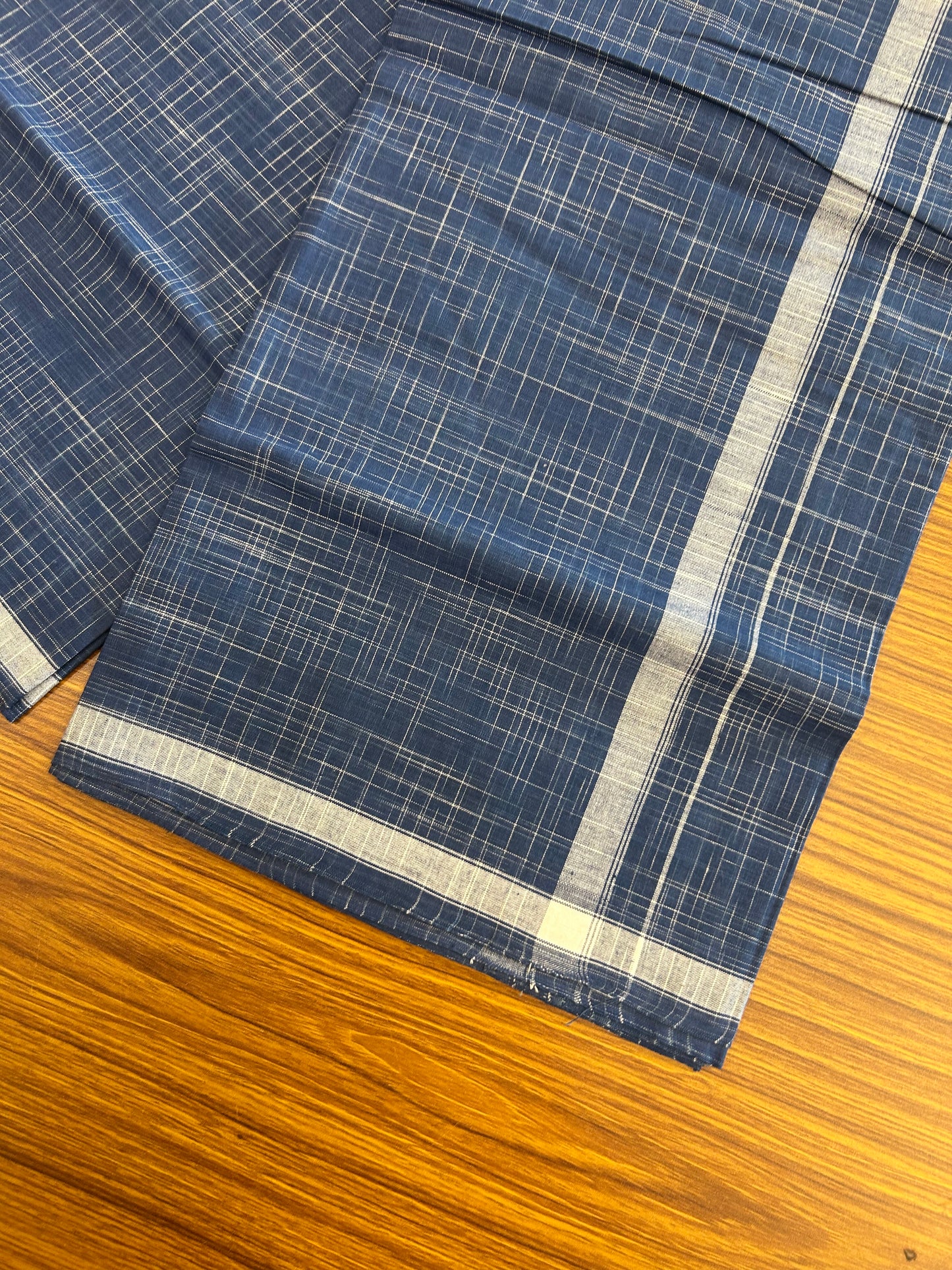 Premium Kathar Type Pure cotton - Kaitharikada - Single Kaily / Lungi - 0.75 inch White Stripes kara Plain Border with Blue & White Stripes colour body (2 meter / 4 muzham) - 47 KK8050 MUT