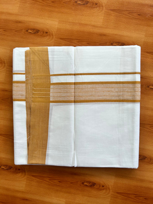 Pure White Double Mundu/Dhoti - 20% Discount ! Kaitharikada Pure Cotton - 100x80 - 1.25 inch Brownish Orange Shaded Stripes Kara 3.80 mtr (8 muzham) - 110 KK5452 THI